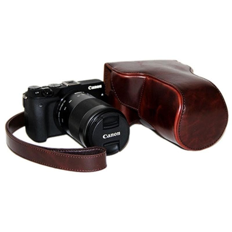 Oil Skin PU Leather Camera Case Bag with Strap for Canon EOS M3 (Coffee)