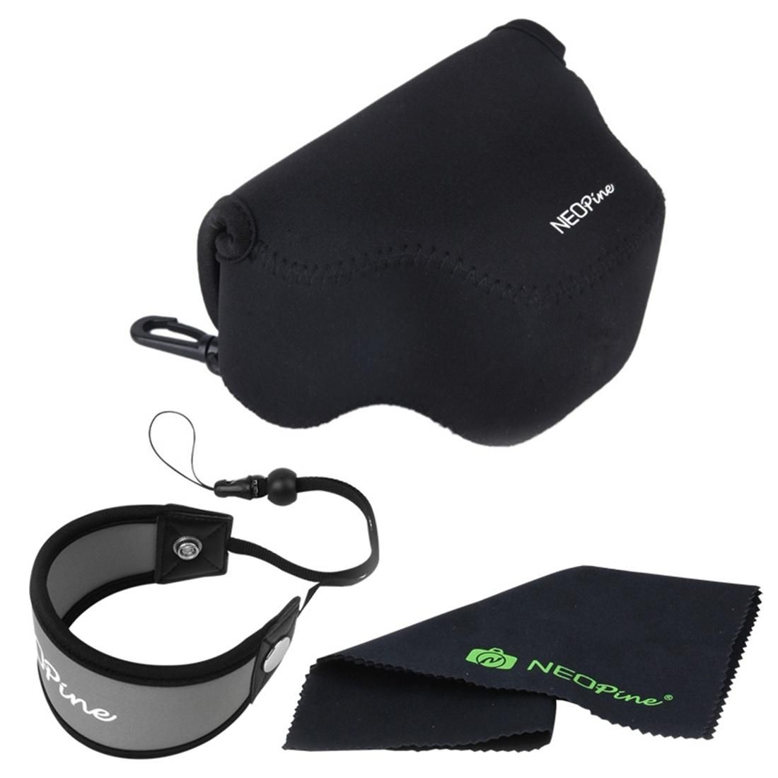 NEOpine Neoprene Soft Triangle Camera Bag + Hand Strap + Cleaning Cloth Set for Samsung NX3000 Camera 20-50mm Lens (Black)