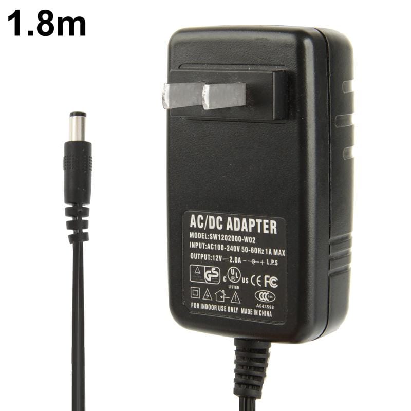 High Quality US Plug AC 100-240V to DC 12V 2A Power Adapter, Tips: 5.5 x 2.5mm, Cable Length: 1.8m (Black)