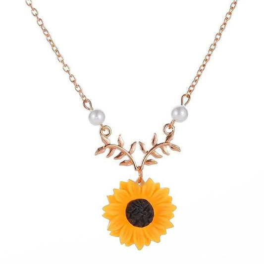 Delicate Sunflower Pendant Necklace Women Creative Imitation Pearls Jewelry Necklace (Rose Gold)
