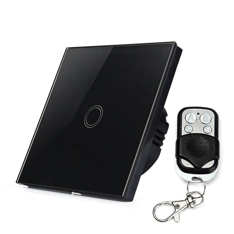 86mm 1 Gang Tempered Glass Panel Wall Switch Smart Home Light Touch Switch with RF433 Remote Controller, AC 110V-240V (Black)
