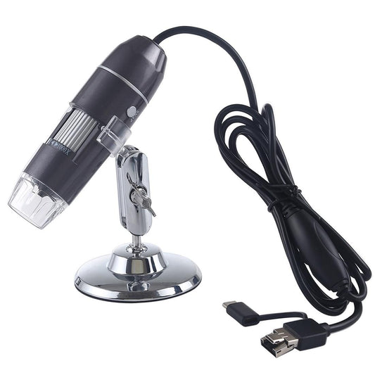 1000X Magnifier HD 0.3MP Image Sensor 3 in 1 USB Digital Microscope with 8 LED & Professional Stand (Black)