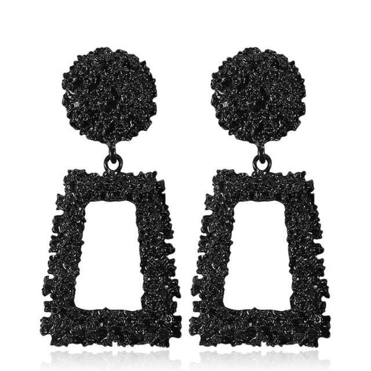 Exaggerated Scrub Geometric Earrings Trapezoidal Long Metal Earrings (Black)