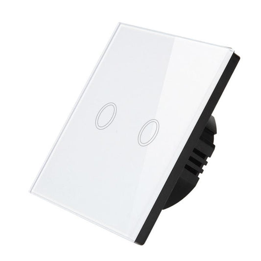 D6-02 86mm Wall Touch Switch, Tempered Glass Panel, 2 Gang 1 Way, EU / UK Standard (White)