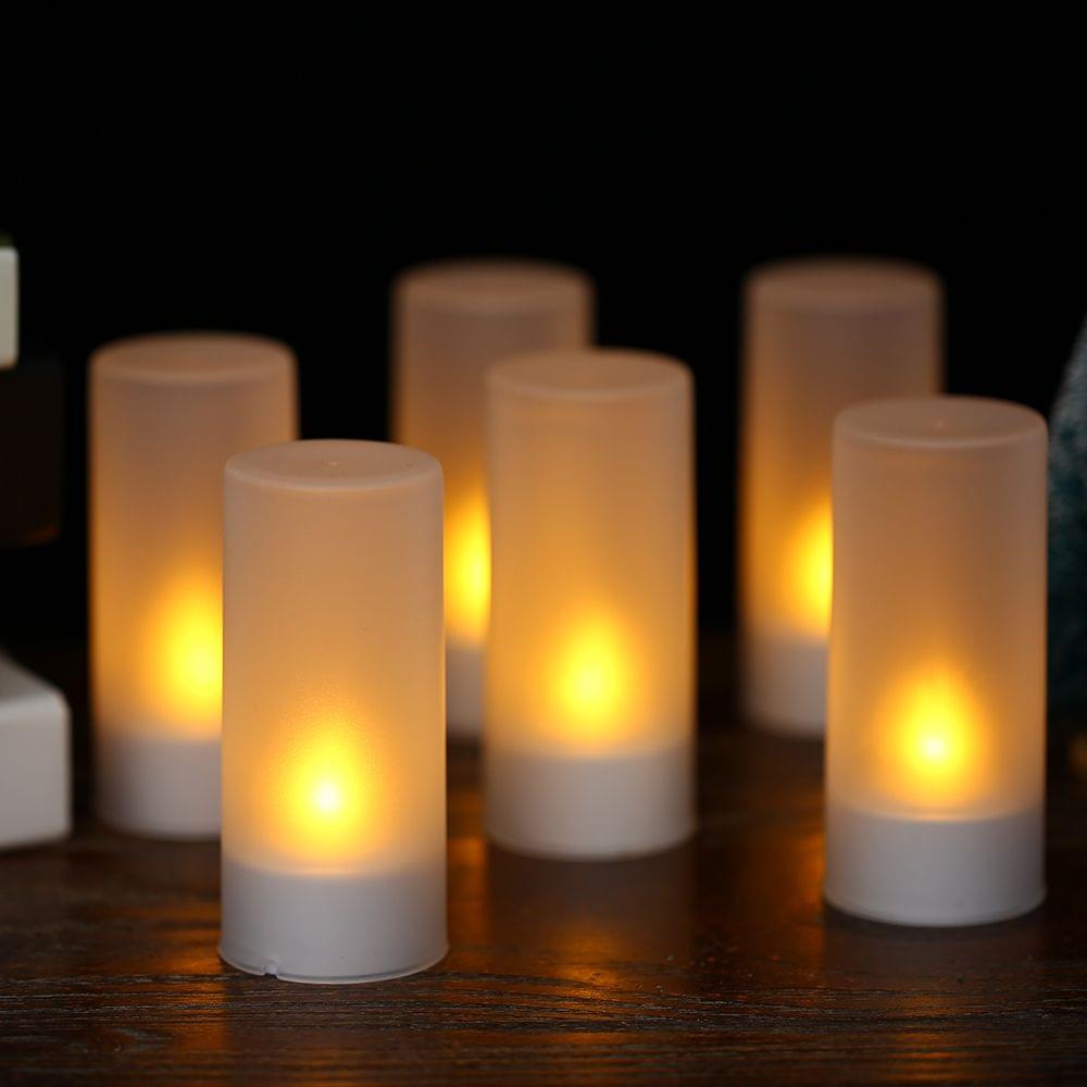 Set of 6 Rechargeable LED Yellow Flickering Flameless - 6-Pack & EU Plug