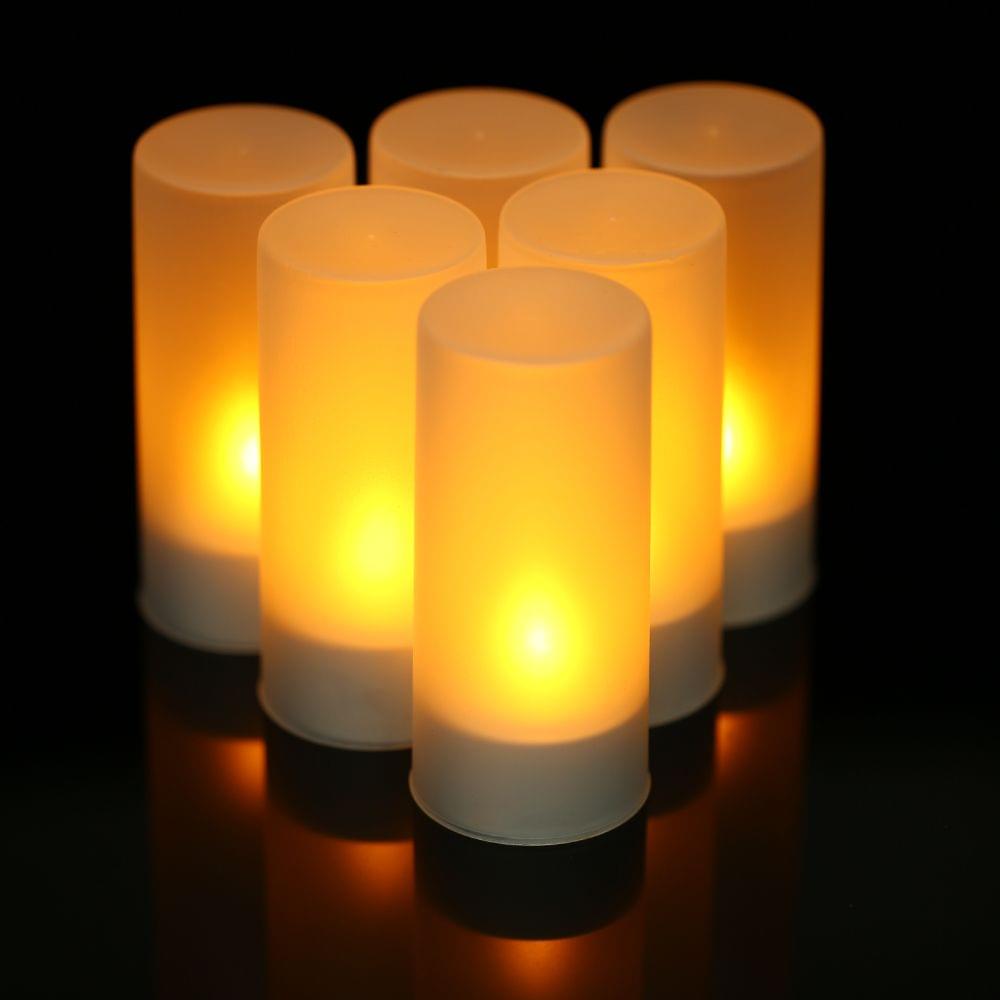 Set of 6 Rechargeable LED Yellow Flickering Flameless - 6-Pack & EU Plug