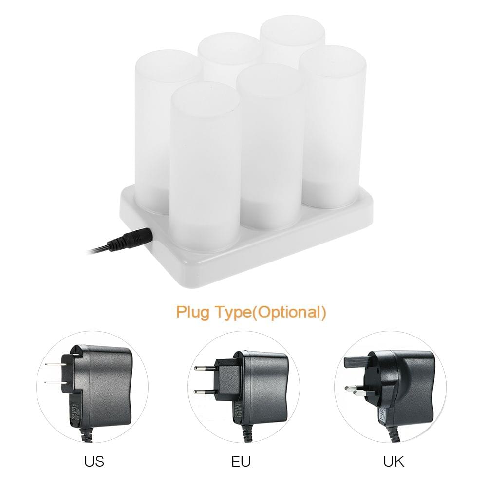 Set of 6 Rechargeable LED Yellow Flickering Flameless - 6-Pack & EU Plug