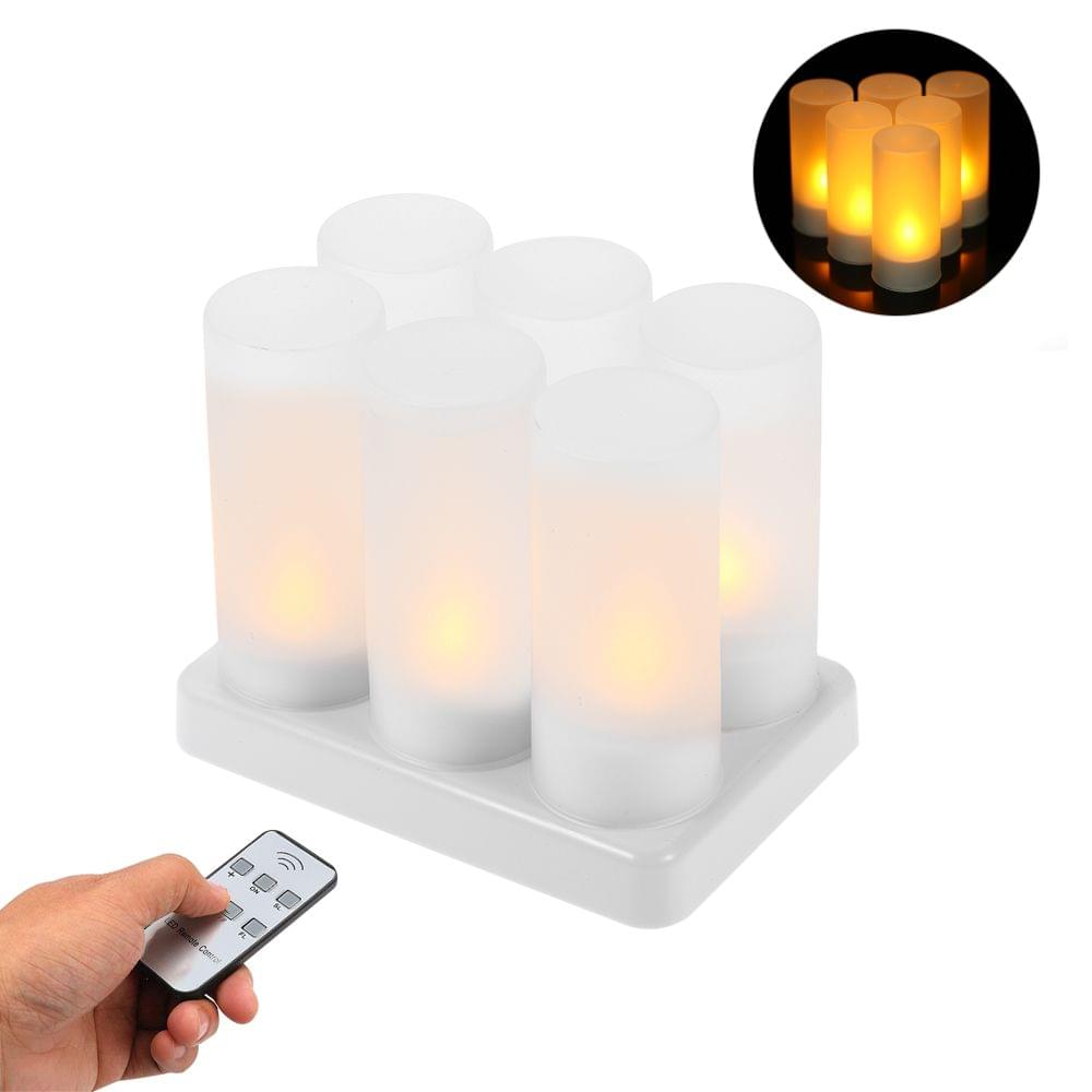 Set of 6 Rechargeable LED Yellow Flickering Flameless - 6-Pack & EU Plug