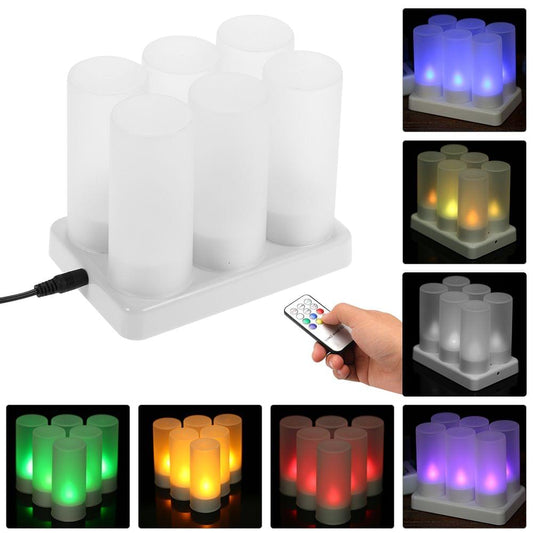 Set of 6 Rechargeable LED Color Changing Flickering - 6-Pack & EU Plug