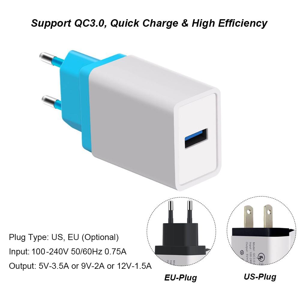 Portable Travel Home Universal Wall Charger QC3.0 Quick - EU Plug