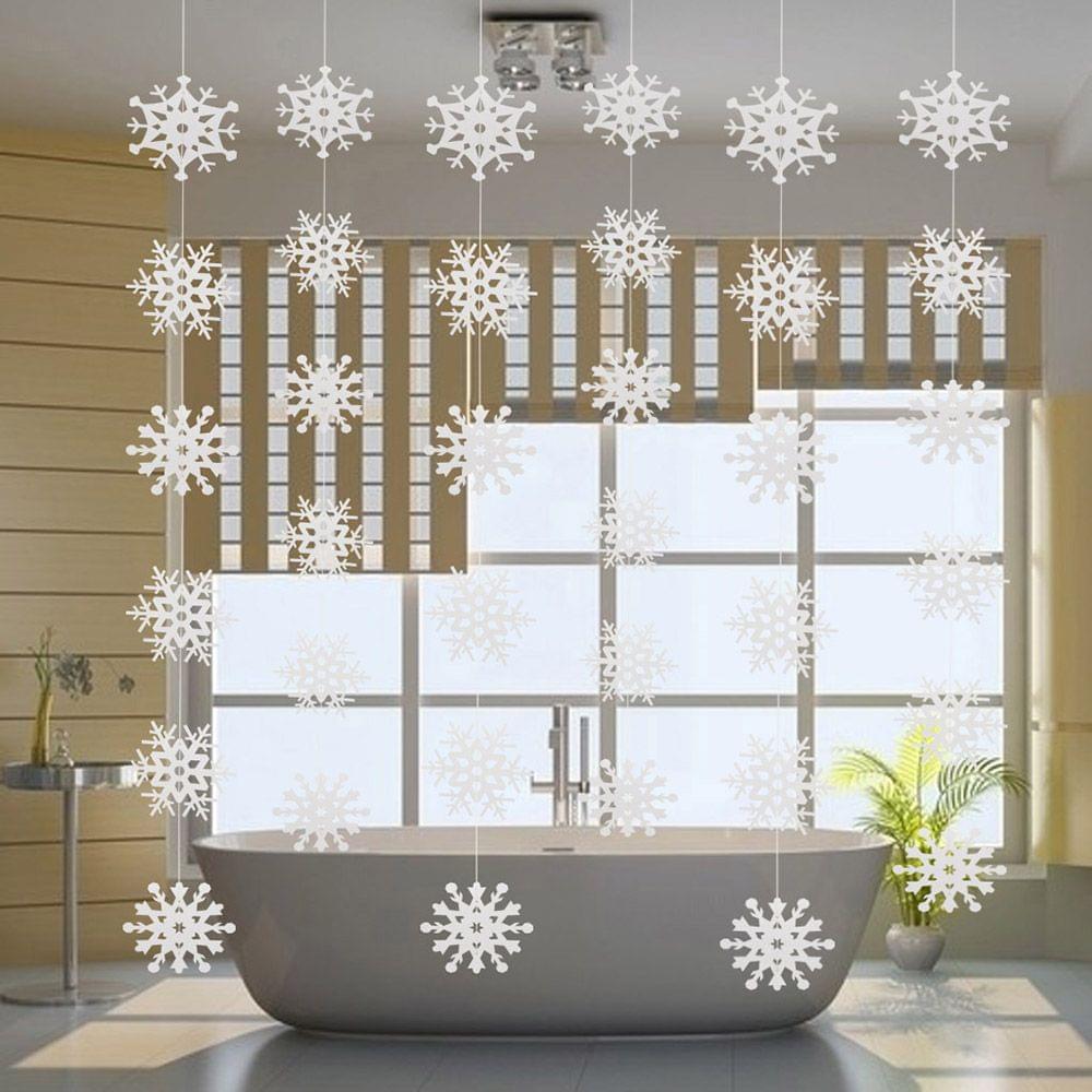 3D Pearl Paper Snowflake String Christmas Ornaments Home