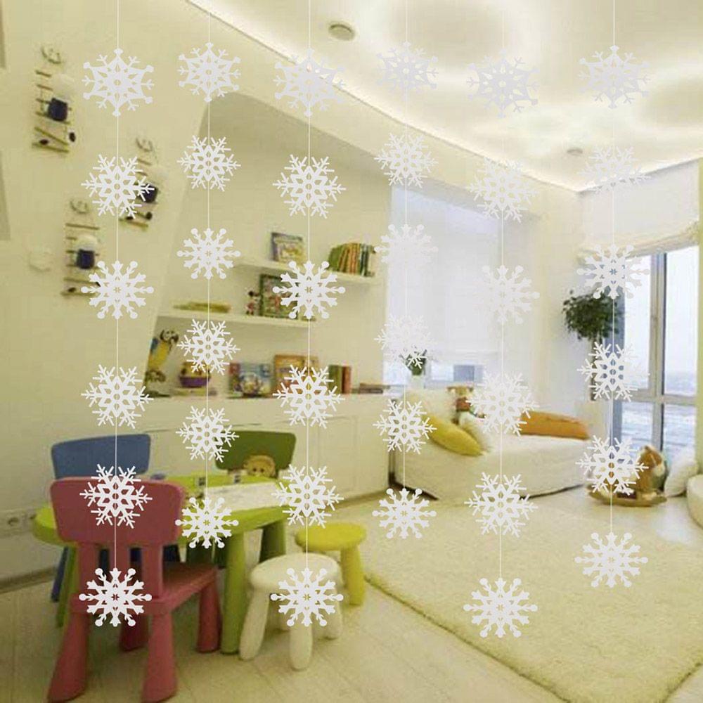 3D Pearl Paper Snowflake String Christmas Ornaments Home