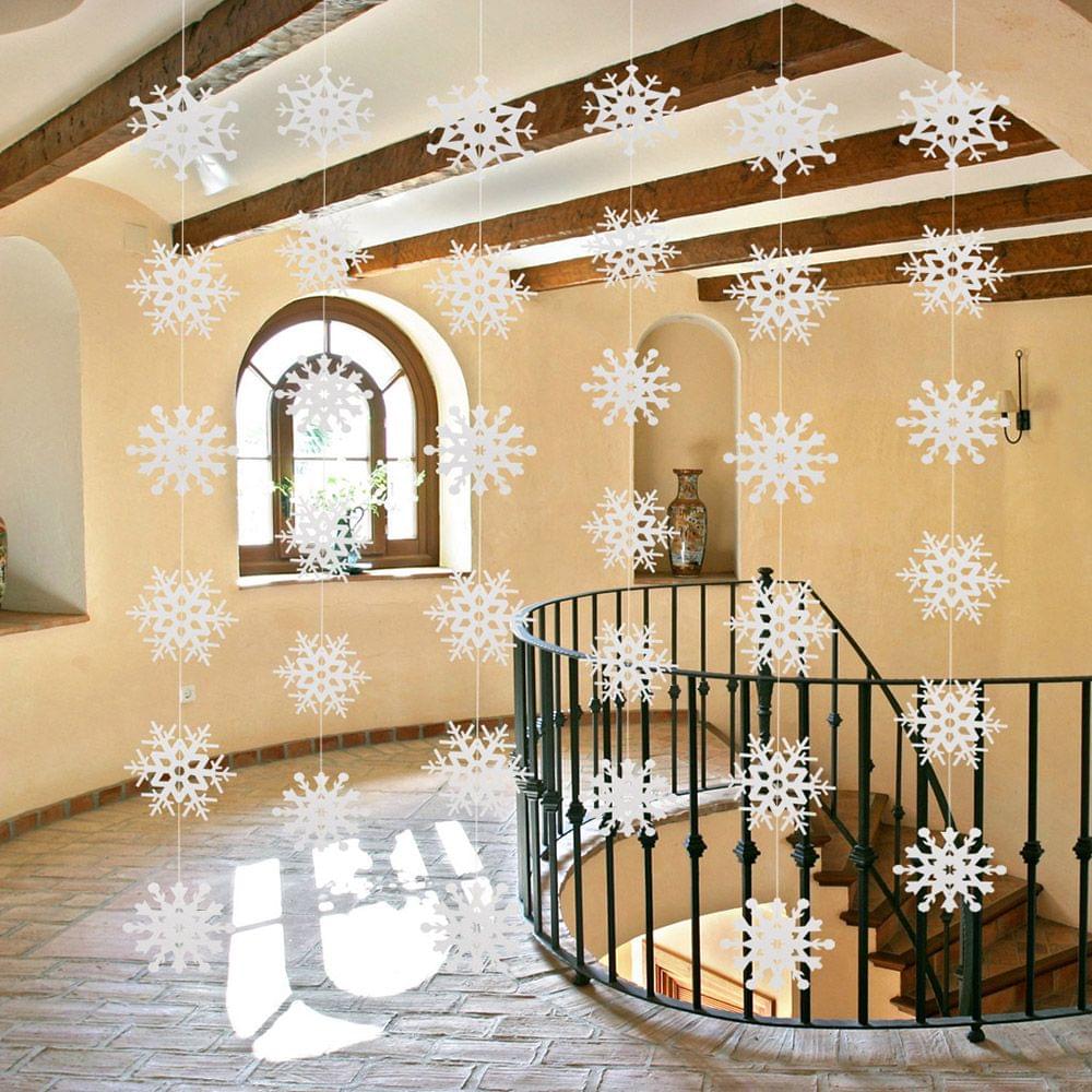 3D Pearl Paper Snowflake String Christmas Ornaments Home