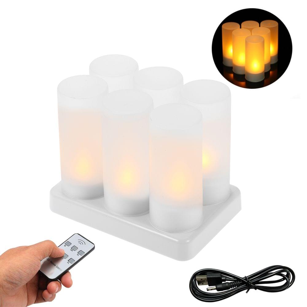Set of 6 Rechargeable LED Yellow Flickering Flameless - 6-pack