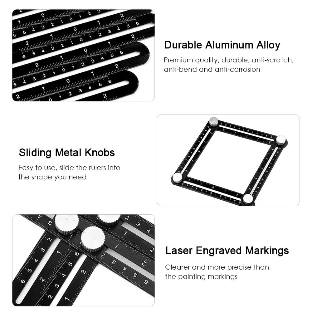 Universal Ruler Aluminum Alloy Multi Angle Measuring Tool - 6-Sided
