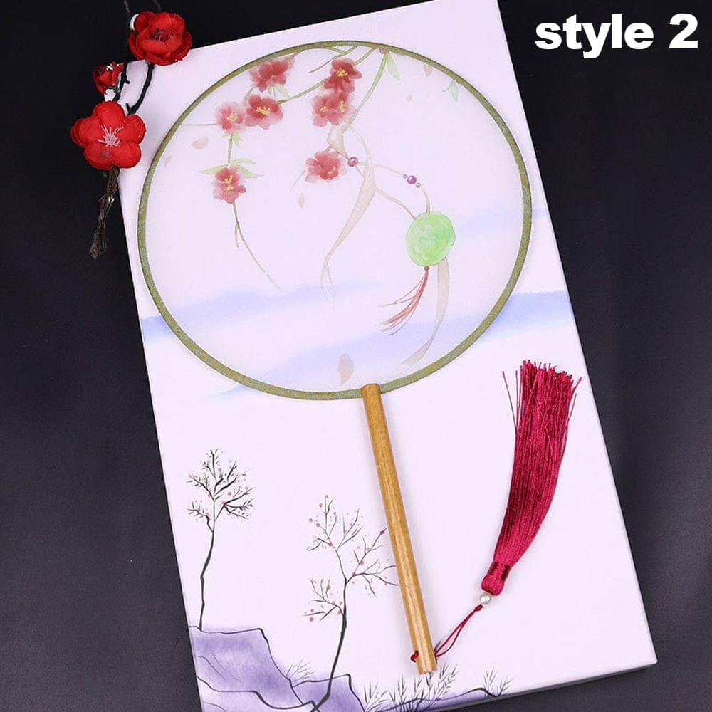 Round Double-Sided Pattern Chinese Ancient Hand Fan Dance - style 2