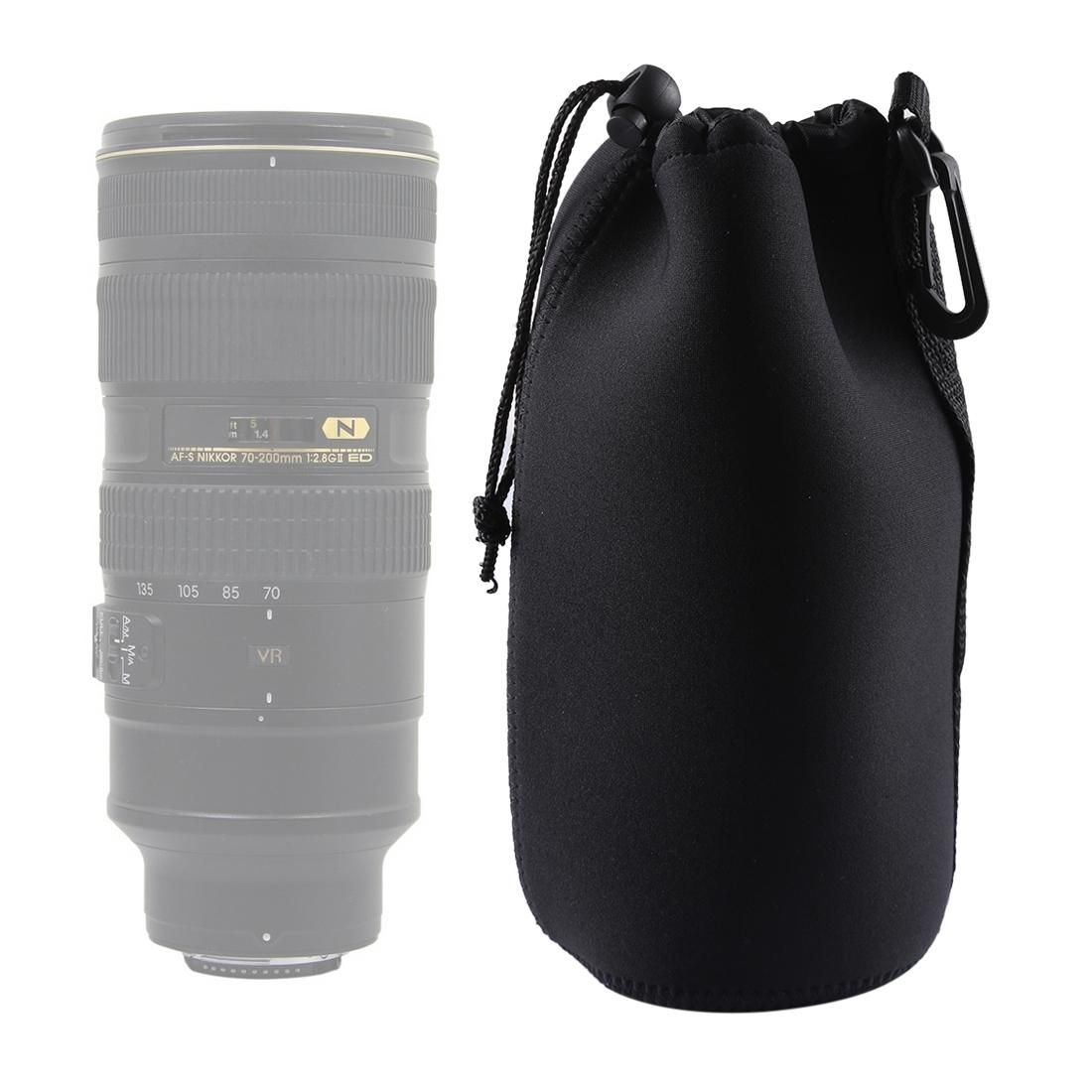Neoprene SLR Camera Lens Carrying Bag Pouch Bag with Carabiner, Size: 10x22cm (Black)