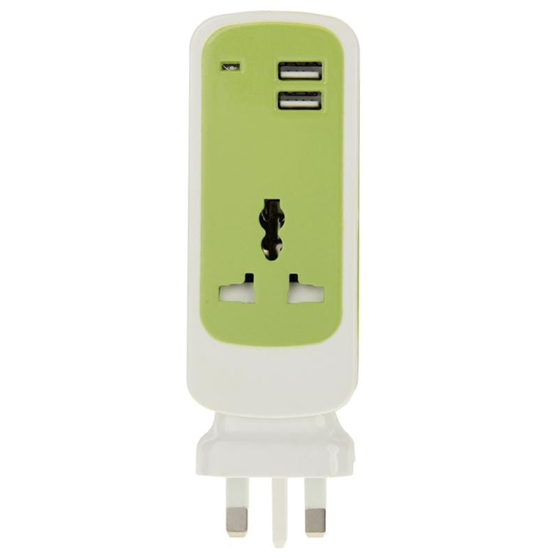 UK Plug Colorful 3 in 1 Dual USB Universal Power Socket, 2.1A Output, Cable Length: 1.5M (Blue)