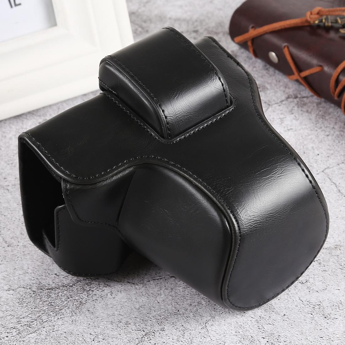 Oil Skin PU Leather Camera Full Body Case Bag with Strap for Olympus EM10 III (Black)