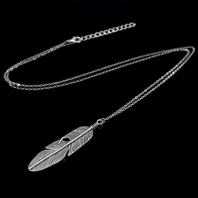 Simple Classic pendant Necklace Feather Necklace Long Sweater Chain Jewelry choker Necklace for Women (Silver)