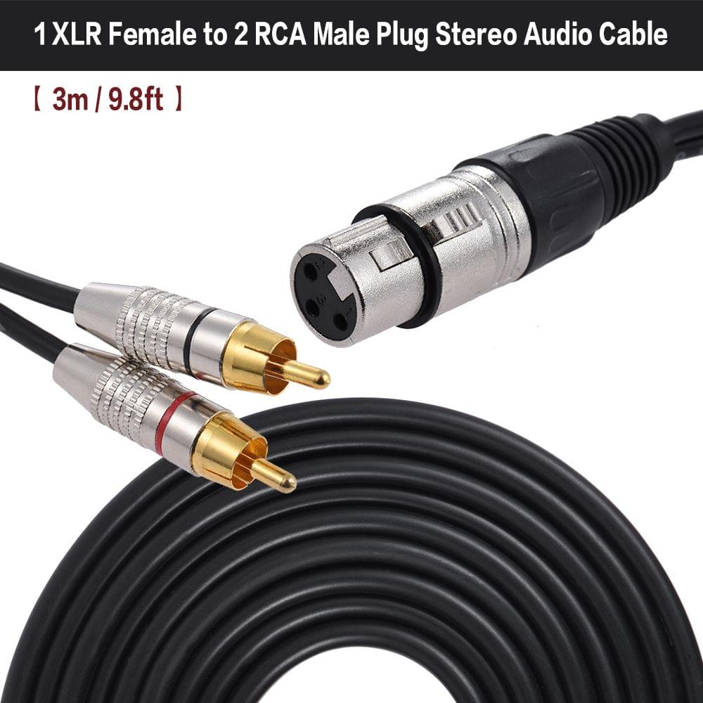 1 XLR Female to 2 RCA Male Plug Stereo Audio Cable Connector - 3m