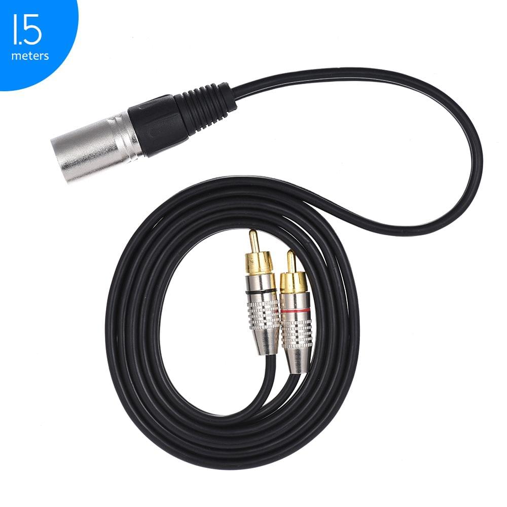 1 XLR Male to 2 RCA Male Plug Stereo Audio Cable Connector Y - 1.5m