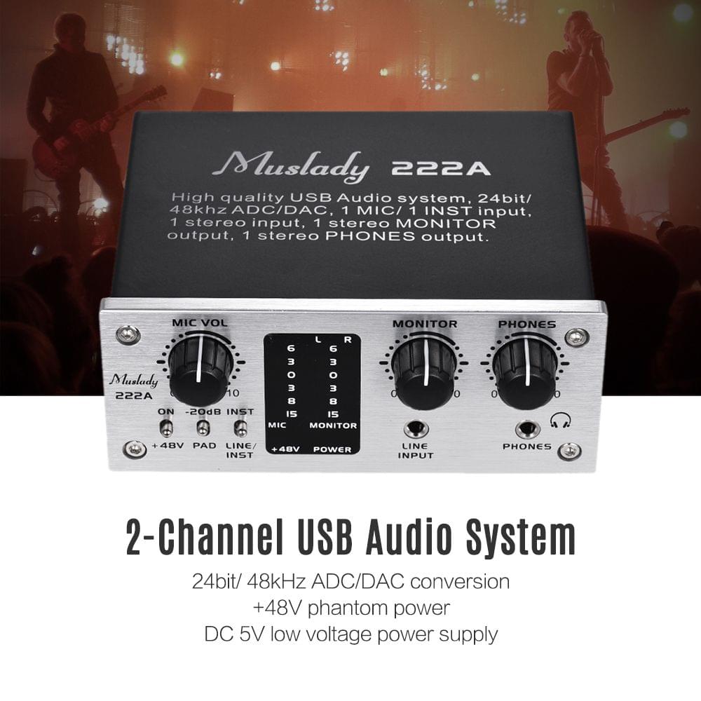 Muslady 222A 2-Channel USB Audio System Interface External - Muslady