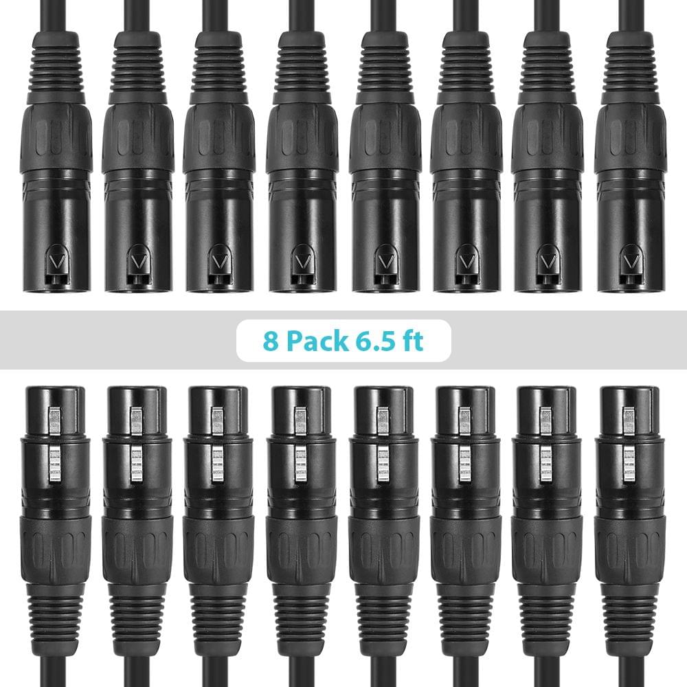 Uniqkart 2M/6.6ft XLR Cable DMX Stage Light Cable 3-Pin XLR - 2M & 8-pack