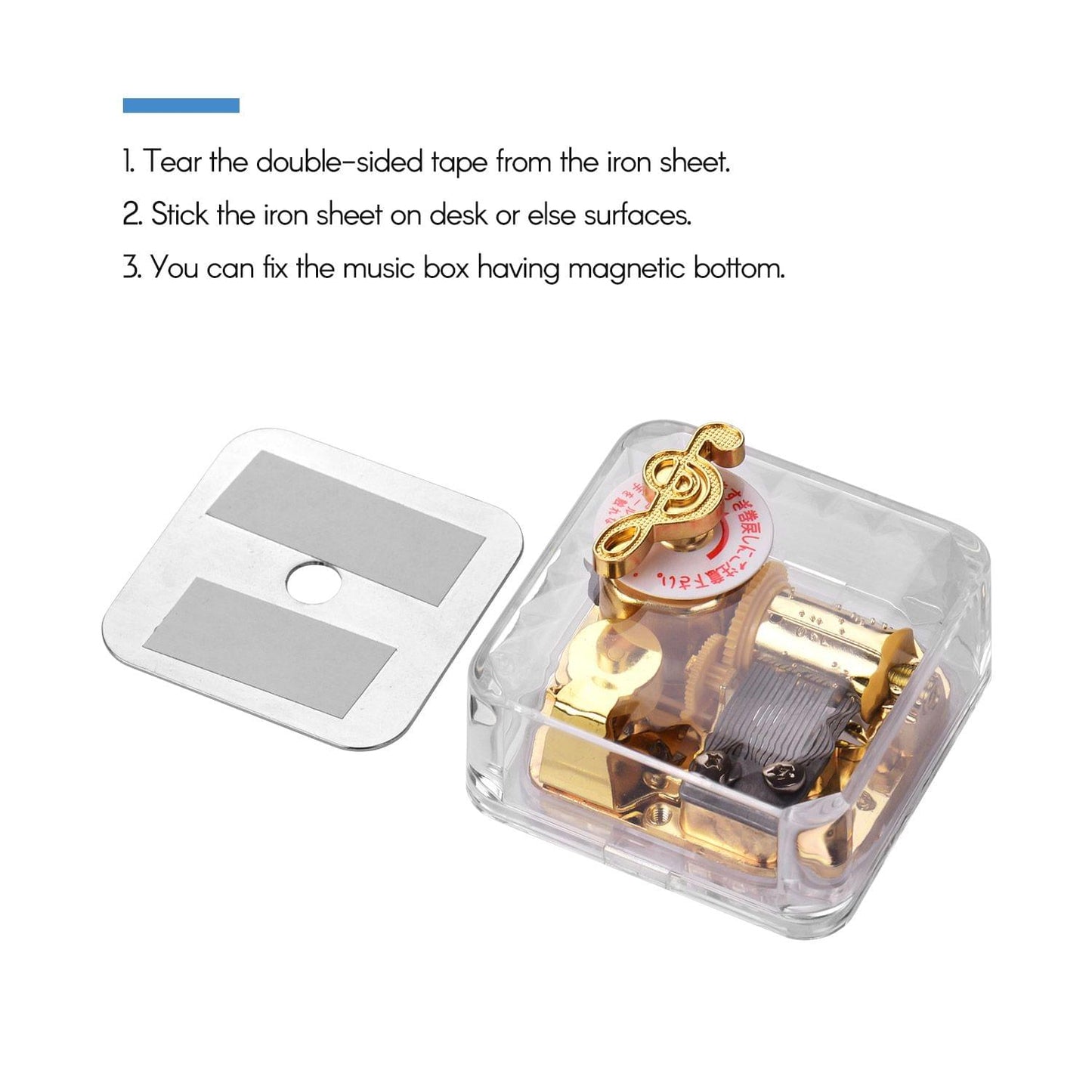 Square Transparent Acrylic Musical Box Counterclockwise