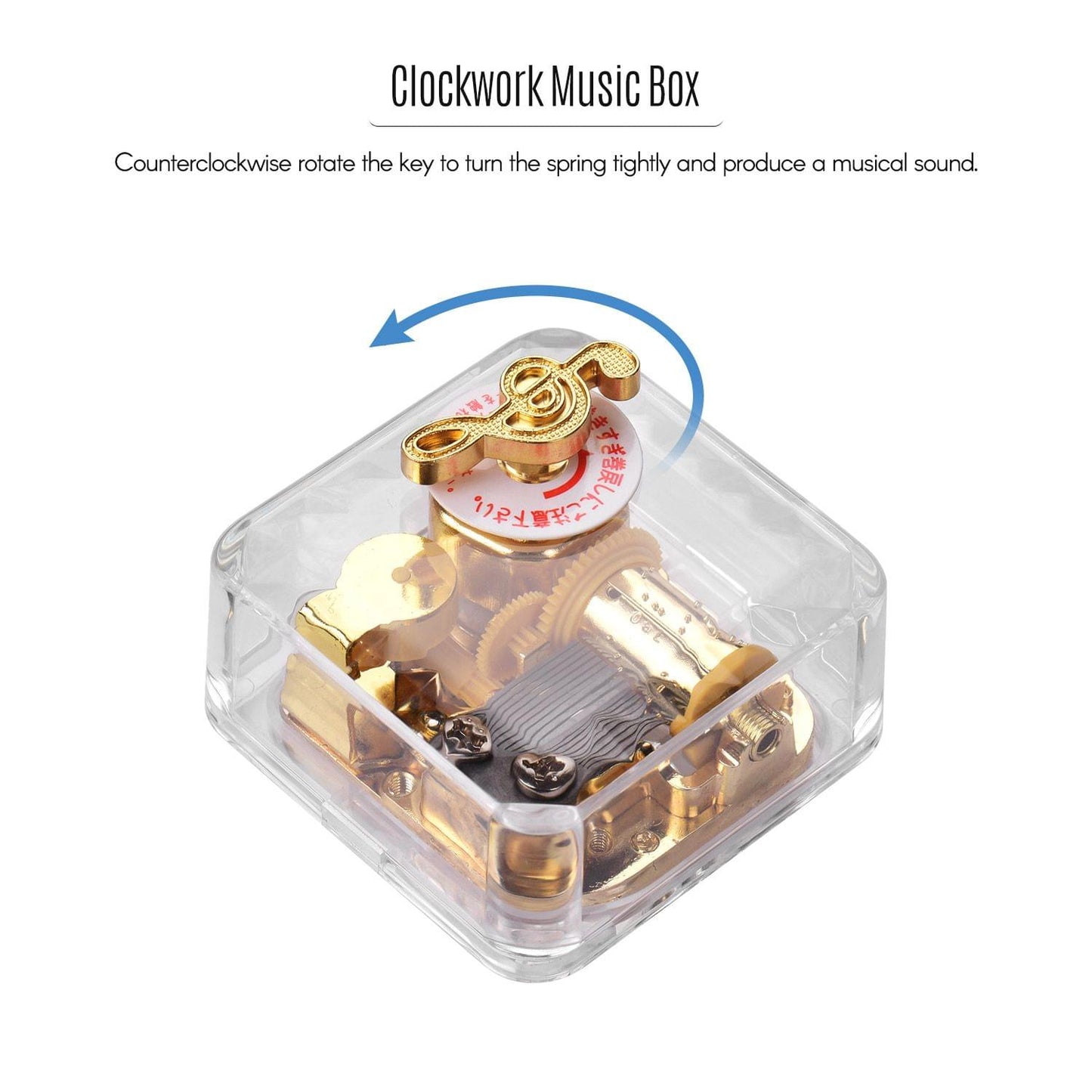 Square Transparent Acrylic Musical Box Counterclockwise