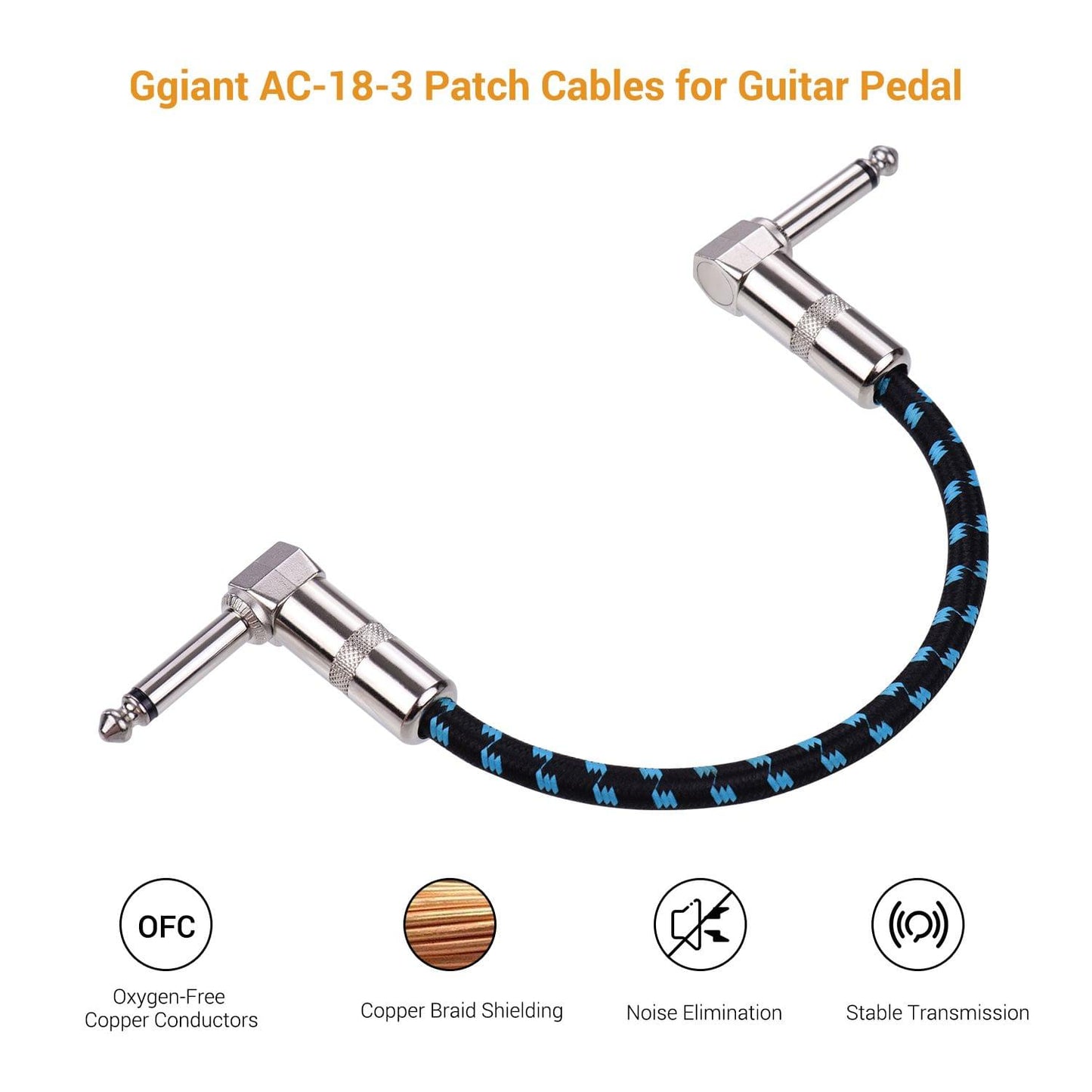 Ggiant AC-18-3 Guitar Pedal Patch Cables 6 Inch Length