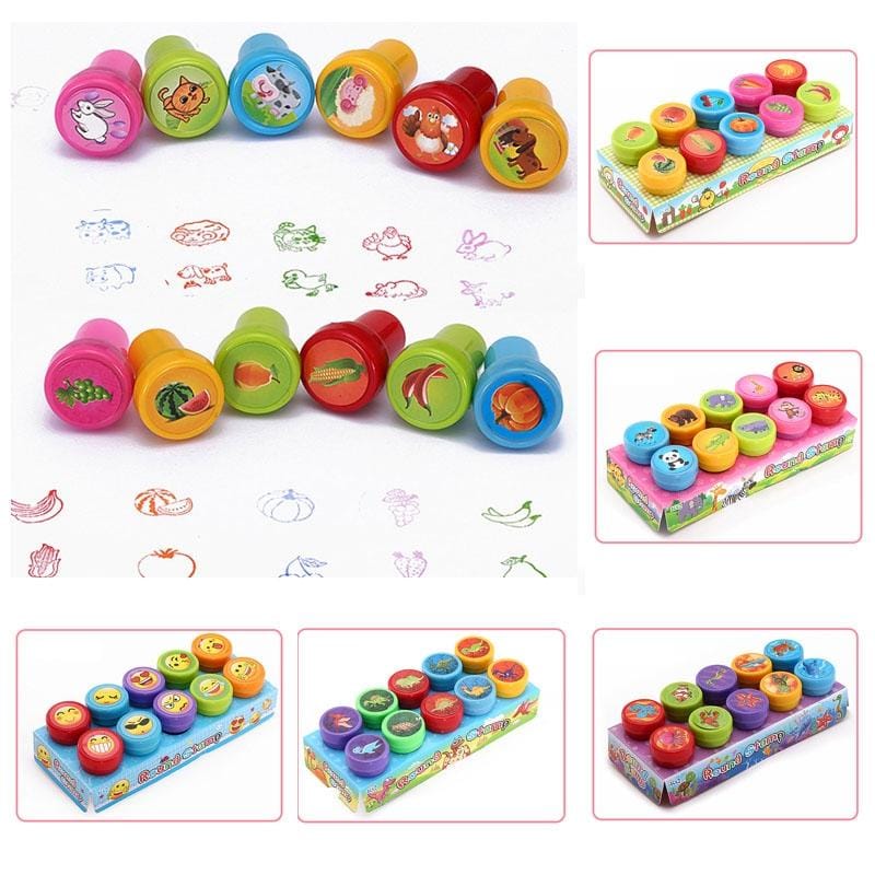 10 PCS/Box Round Multicolor Fun Cute Child DIY Scrapbook Stamp Cartoon Rubber Stamps Scrapbooking Reward Toy (SW931-10 Face)