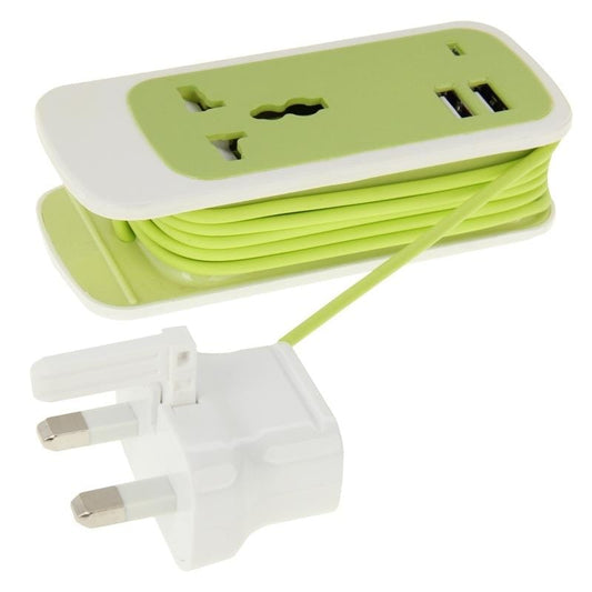 UK Plug Colorful 3 in 1 Dual USB Universal Power Socket, 2.1A Output, Cable Length: 1.5M (Green)