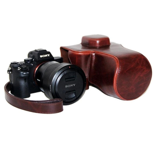 Oil Skin PU Leather Camera Case Bag with Strap for Sony ILCE-7II (Coffee)