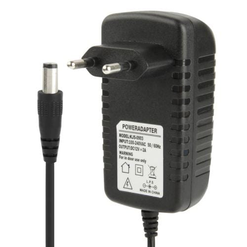 High Quality EU Plug AC 100-240V to DC 12V 2A Power Adapter, Tips: 5.5 x 2.1mm, Cable Length: 1m (Black)