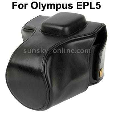 Digital Leather Camera Case Bag with Strap for Olympus EPL5 (Black)