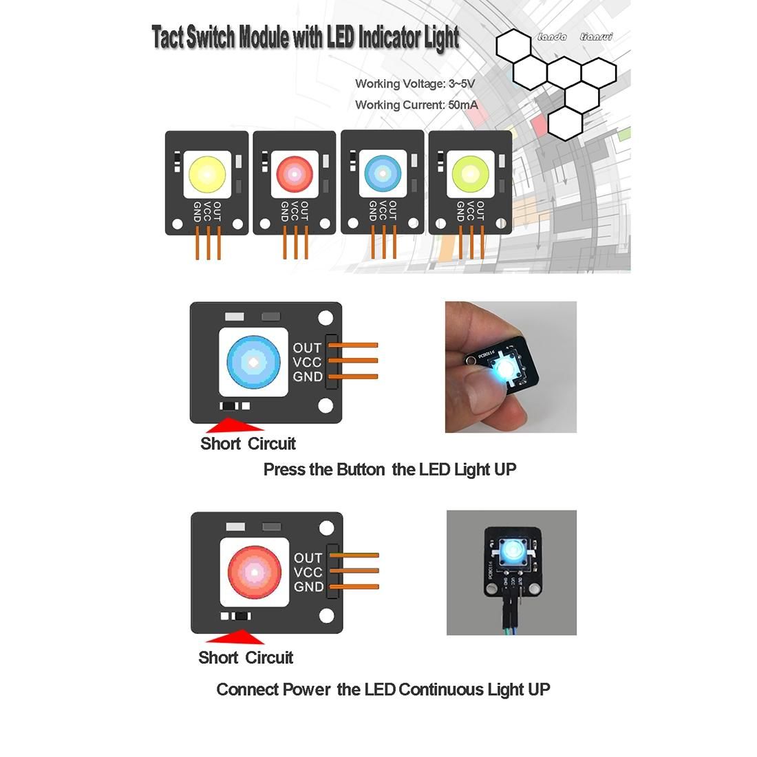Landa Tianrui LDTR - HM004 Tact Switch Module with LED Indicator Light (Green)