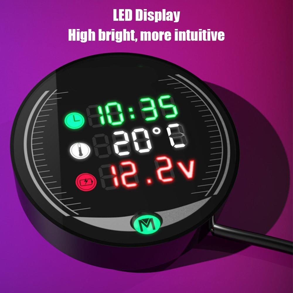 Motorcycle Voltmeter Time Temperature Display Table LED