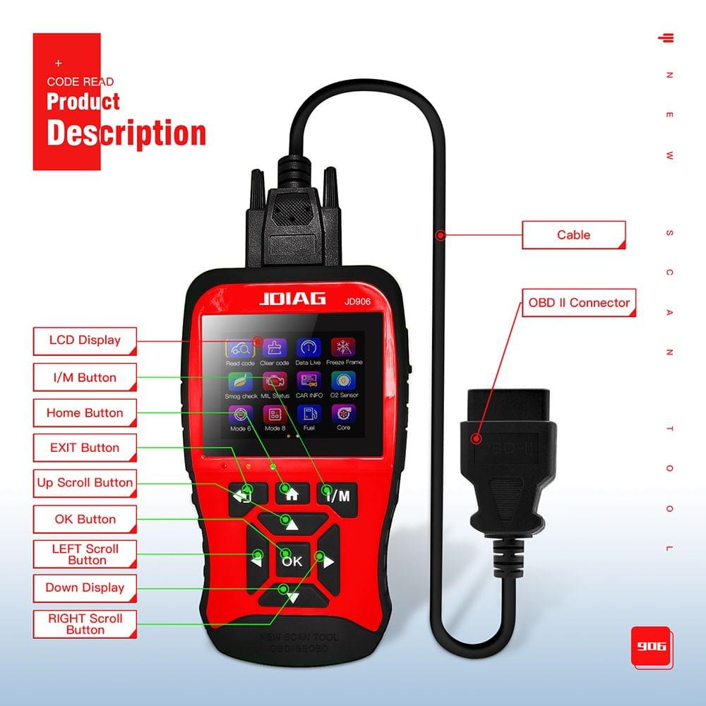 JDiag Multi-function Large Screen Code Reader JD906 Enhanced