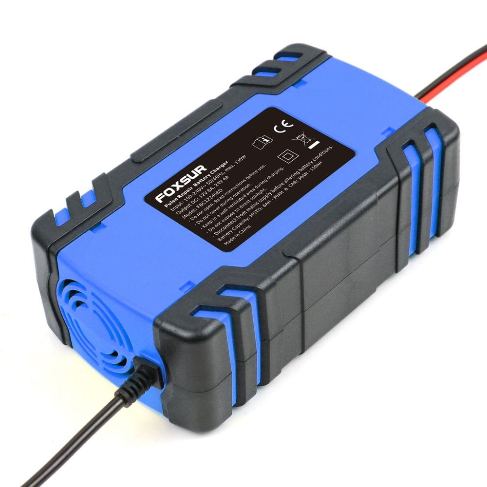 FOXSUR 12V 24V Pulse Repairing Charger with LCD Display - UK Plug