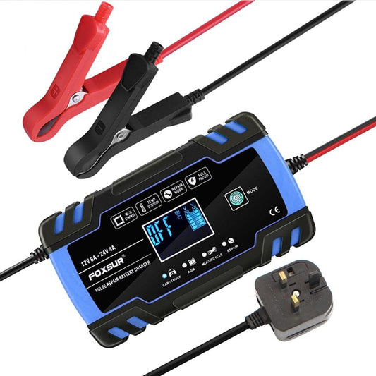 FOXSUR 12V 24V Pulse Repairing Charger with LCD Display - UK Plug