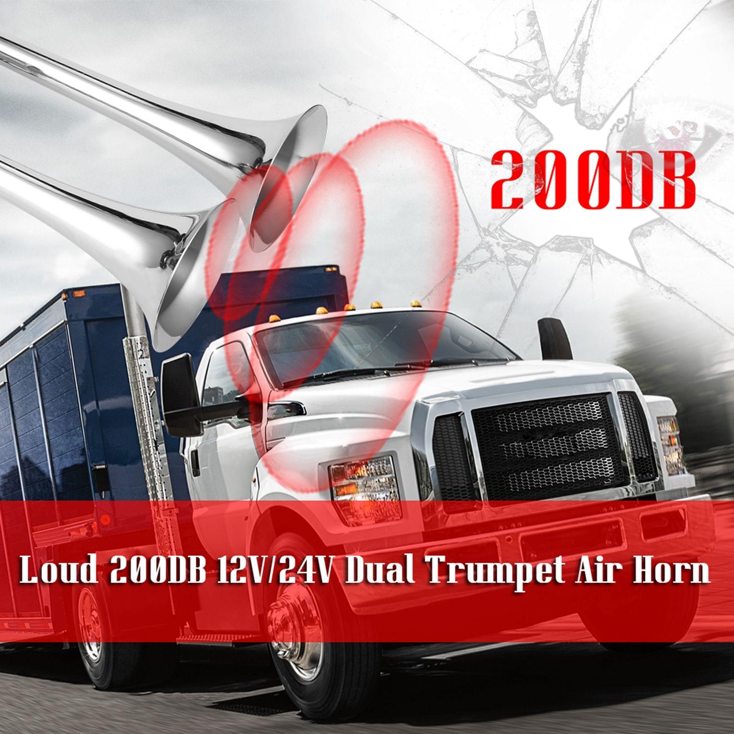 Dual Trumpet Air Horn 200DB Universal Trumpet Truck Dual Air