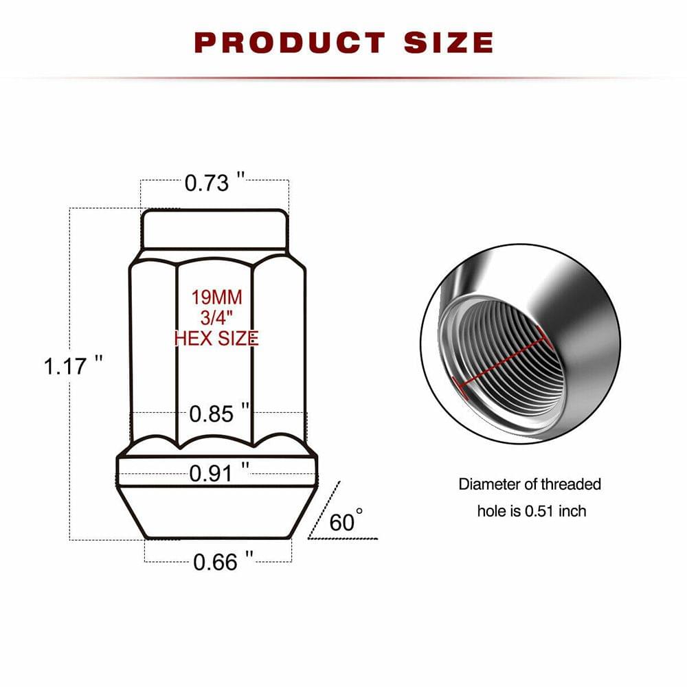 20Pcs Lug Nuts Bulge Acorn 12x1.5 Chrome Wheel Nut - 20Pcs