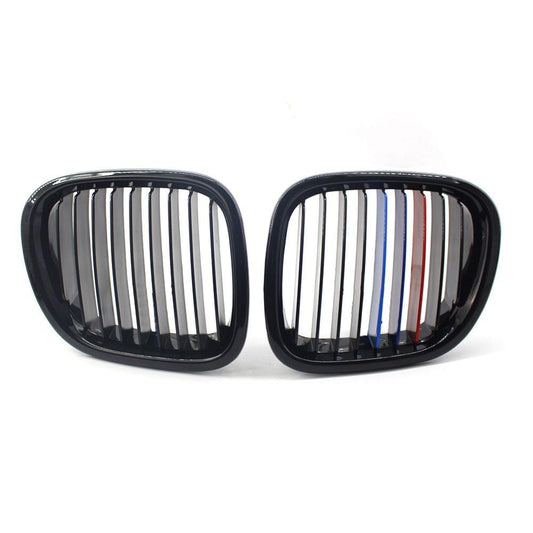 2Pcs Front Bumper Grille Gloss Black Front Kidney Grilles M