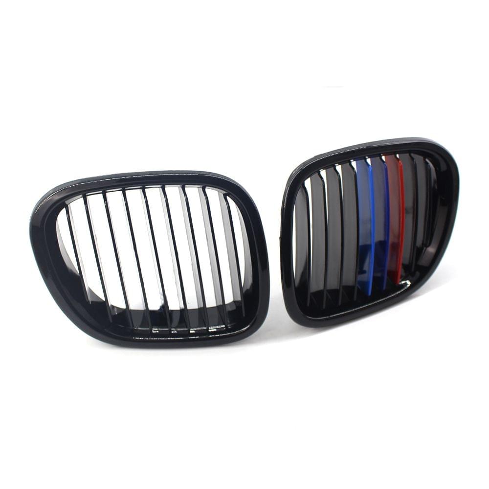 2Pcs Front Bumper Grille Gloss Black Front Kidney Grilles M