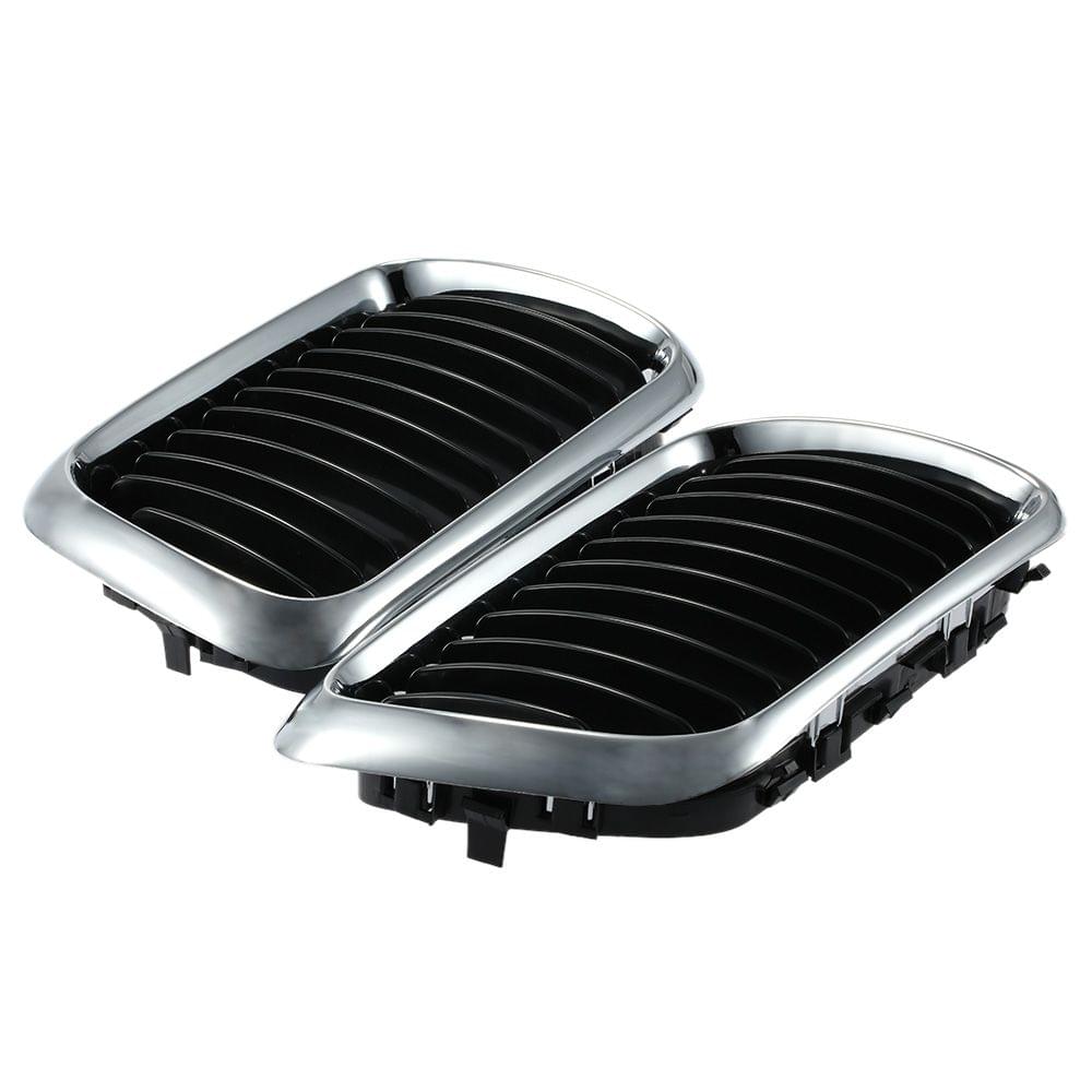 One Pair Front Center Wide Kidney Hood Grilles Half Silver