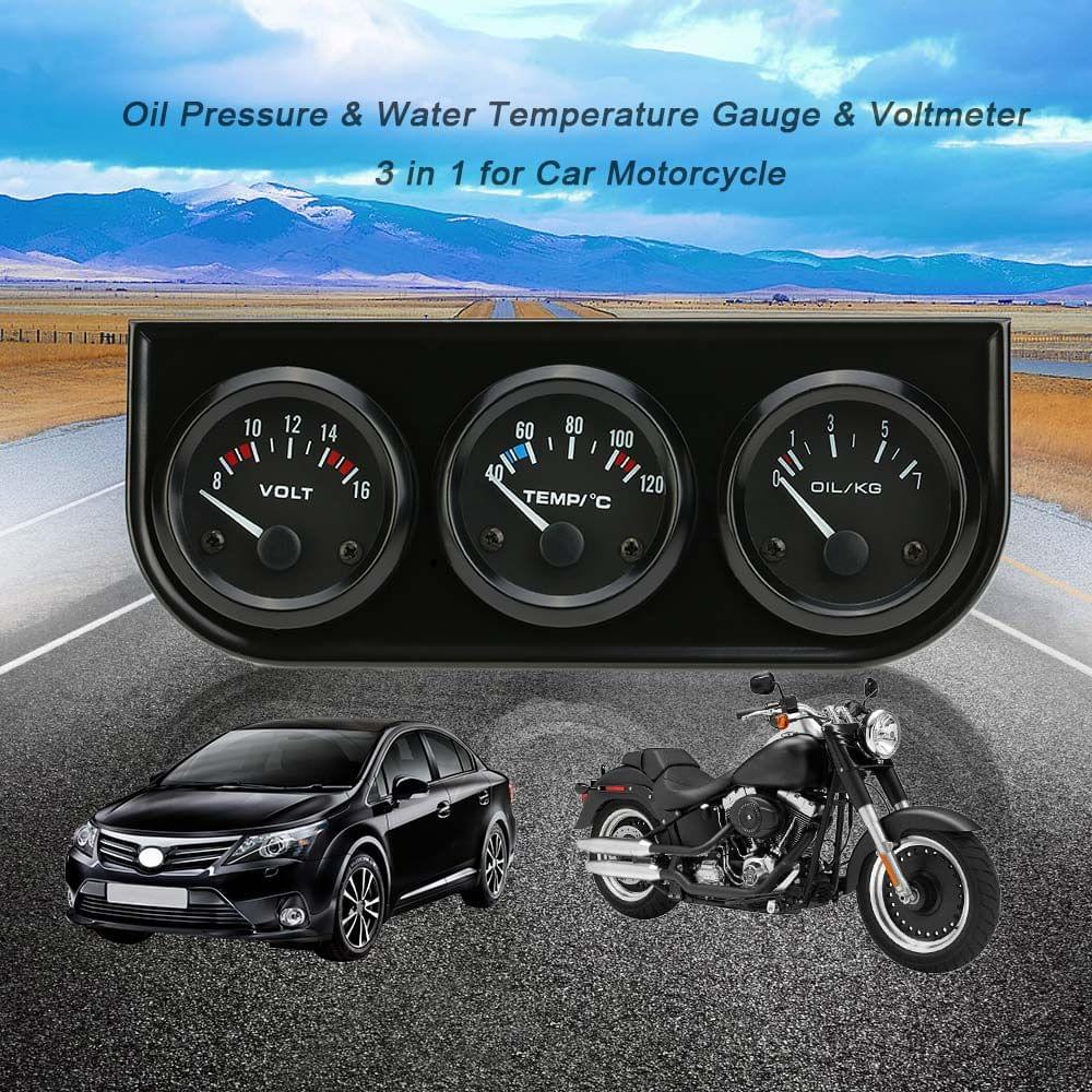 52mm Electronic Triple Gauge Kit Oil Pressure Water