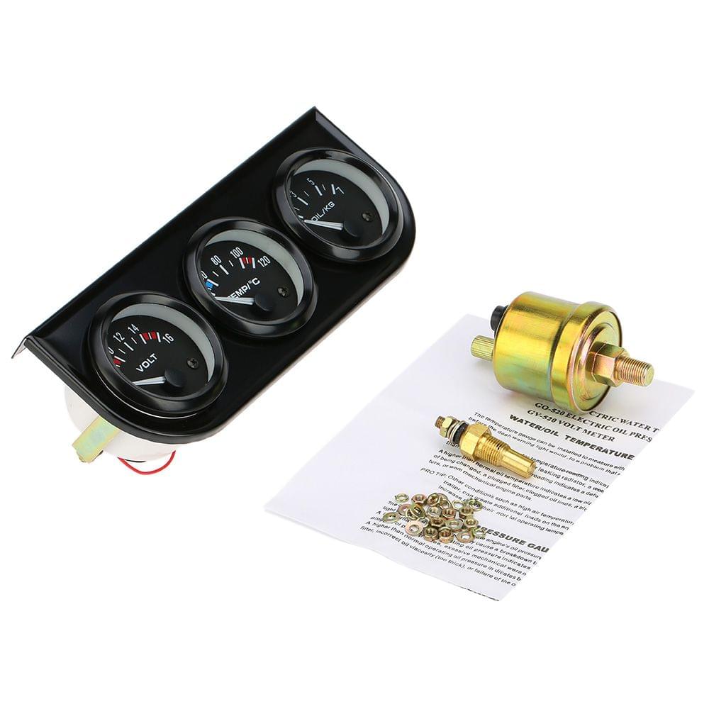 52mm Electronic Triple Gauge Kit Oil Pressure Water