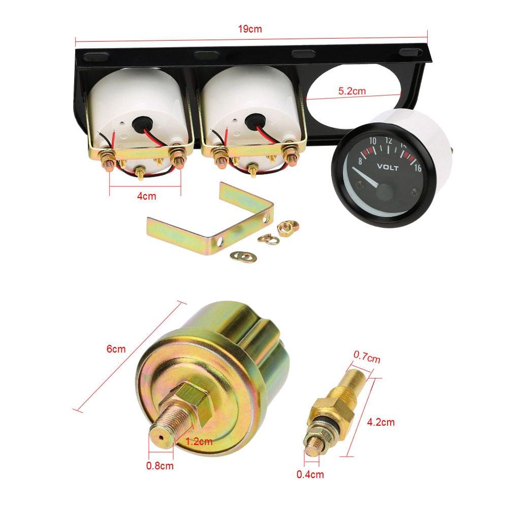 52mm Electronic Triple Gauge Kit Oil Pressure Water