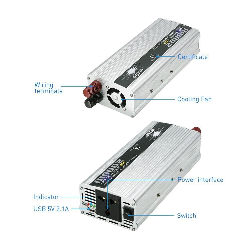 2000W WATT DC 12V to AC 220V Portable Car Power Inverter
